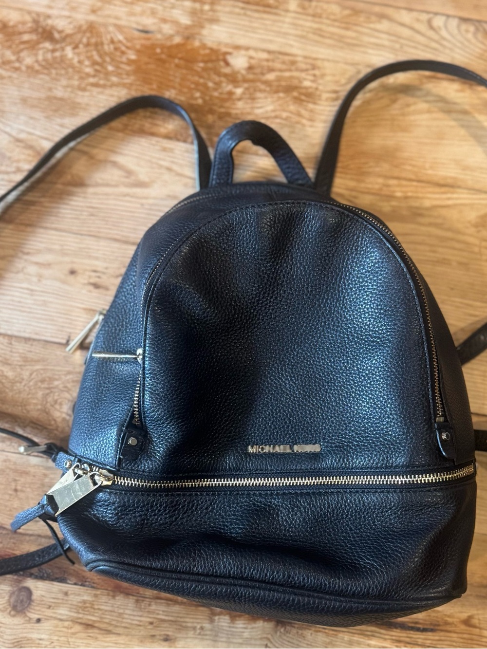 Michael Kors Black Pebbled Leather Mini Backpack with Gold Hardware